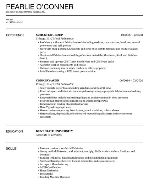 metal fabricator skills resume